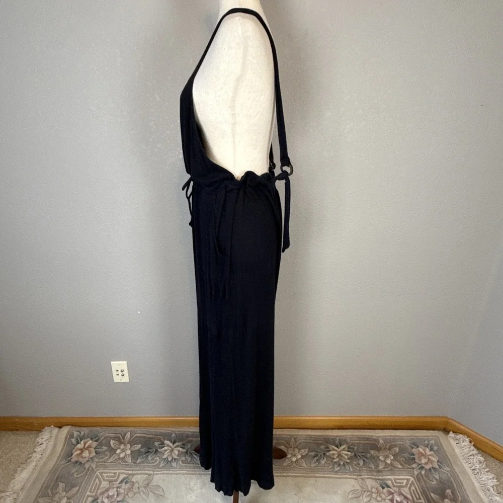 Free People Beach Salopette Shelby Wide Leg Jumpsuit Overall Size M Black Pocket